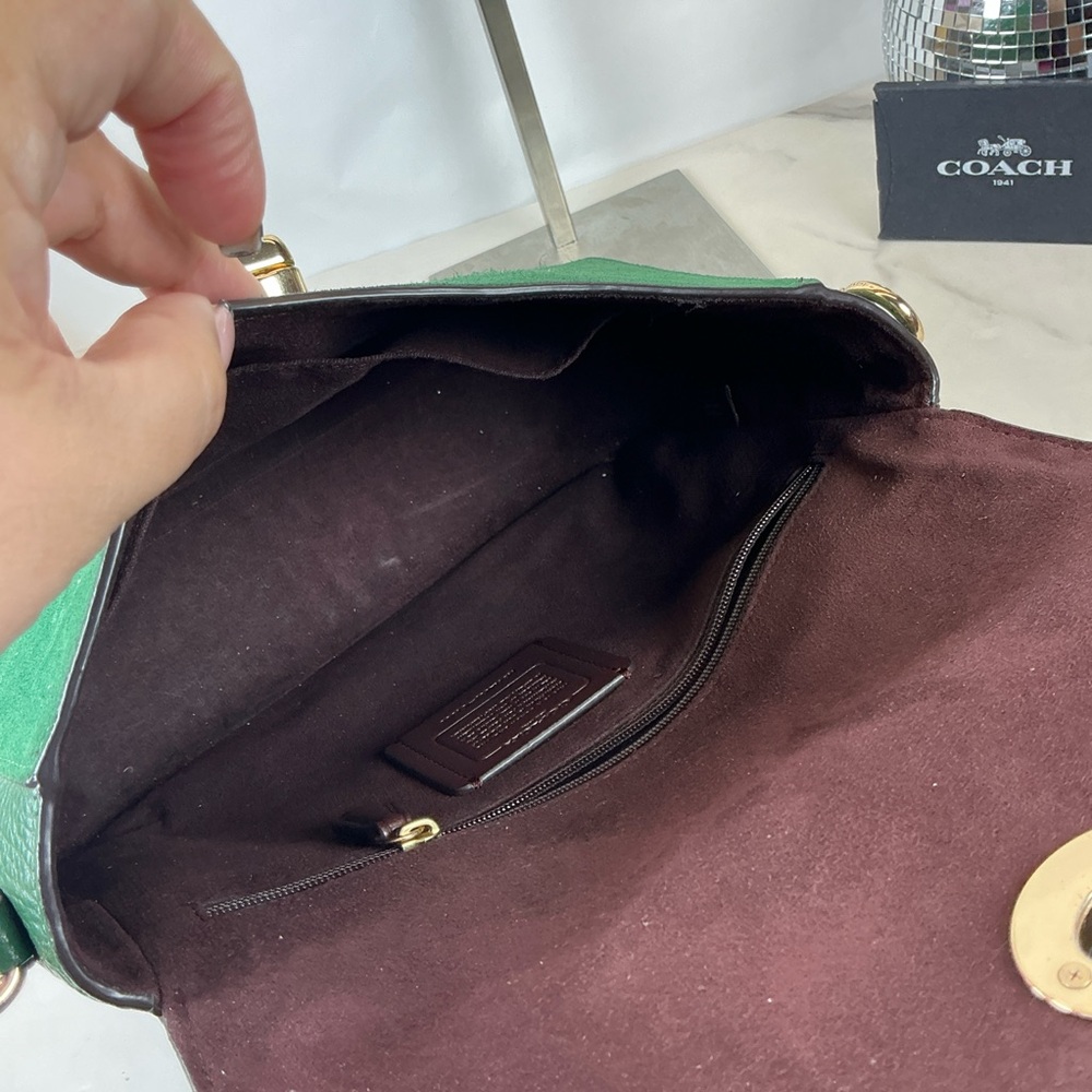 Coach Marlie Suede Emerald‎ Hunter Green Satchel Hand Shoulder Crossbody Bag - Picture 11 of 15